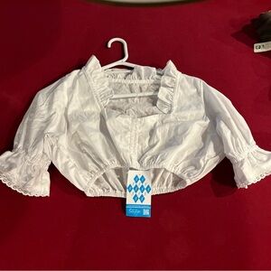 NEW Schoneberger WHITE GERMAN TOP Dirndl Trachten Ruched Cropped Milk Maid US 18